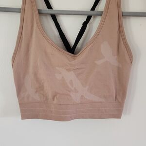 Oiselle Tan Sports Bra with Black Straps